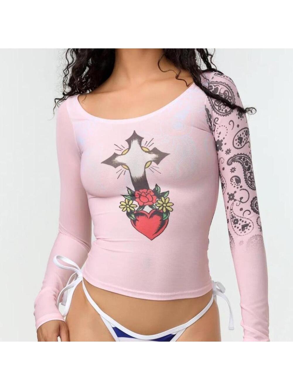 Ed Hardy mesh cover-up pink long sleeve top